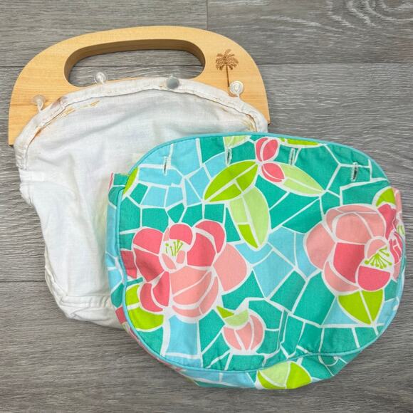 2 in 1 Vintage Lilly Pulitzer Reversible Bermuda Bag Wood Handle Purse - Picture 2 of 15
